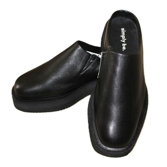 nwt ASOS Simple be., Turin Genuine Leather Square Toe Mules in Black - Size 11W - Picture 1 of 15